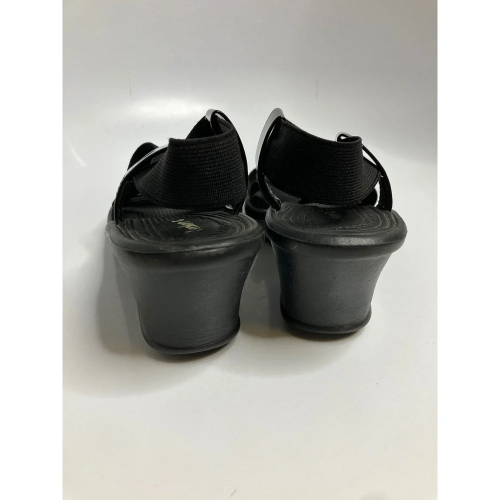 Skechers Wedge Sandals Womens 6 Black Excellent Elastic Straps Patent Trim